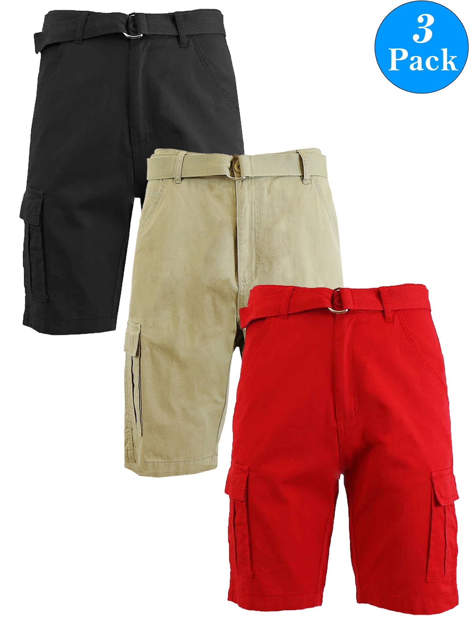 Men's Belted Cotton Cargo Shorts (3-Pack) - Walmart.com