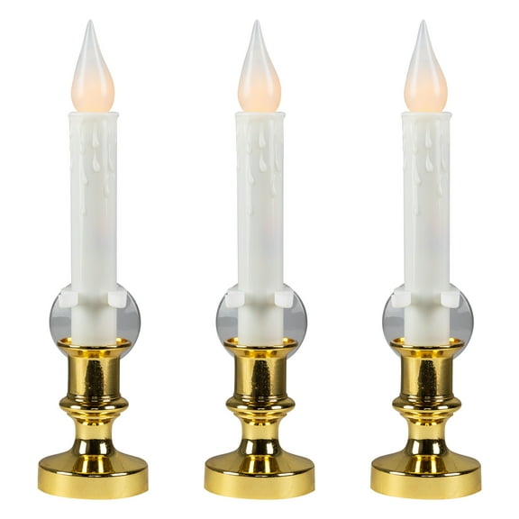 Northlight LED Flickering Window Candles with Timer - 8.5" - White - Set of 3