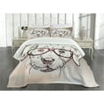 thumbnail image 3 of Ambesonne Dog Quilted Bedspread Set 3 Pcs, Hipster Puppy Glasses, King Size, White Tan Brown, 3 of 5