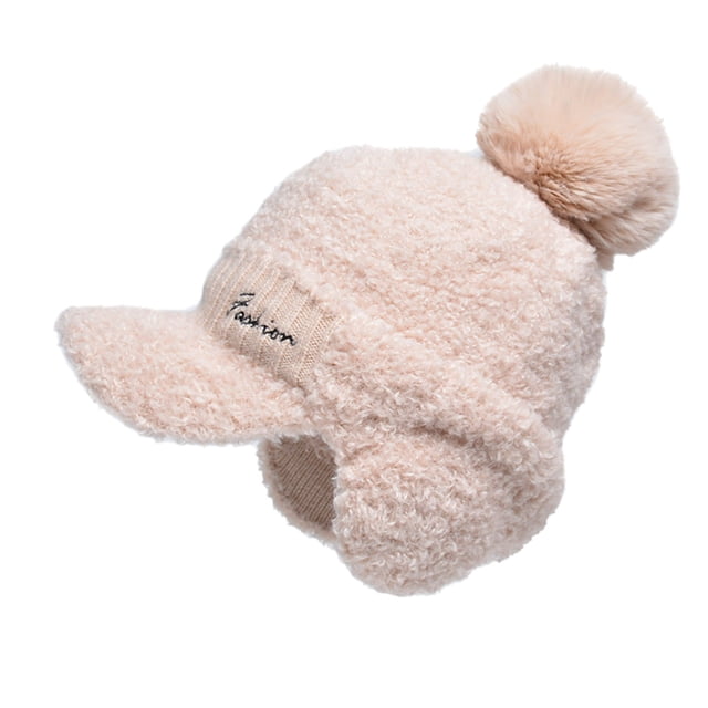 Women Letter Knitting Wool Cap Winter Warm Hat Ear Protection Baseball Cap Plush Thickened Wool Ball Cap