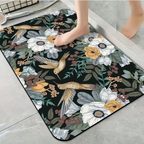 1pc Hummingbirds among Flowers Bathroom Rug Bathroom Decor and Accessories- Durable,Anti Slip,And Quick Drying,Suitable For Indoor/outdoor Use - Perfect For Bathrooms,Bedrooms,Kitchens