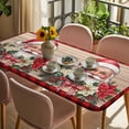 thumbnail image 3 of Christmas Table Cloths for 3 Foot Rectangle Tables, Winter Santa Claus Poinsettia Wooden Grain Patio Waterproof Elastic Fitted Tablecloths, Washable Rectangular Table Cover for Camping, 3 of 8