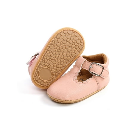 

Woobling Toddler Boys Girls Crib Shoes Magic Tape Walking Shoe First Walker Loafers Outdoor Flats Lightweight Moccasin Rubber Sole Cute Pink 6C