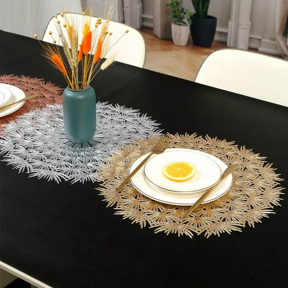 Round Placemats 4 Pcs Gold Elegant Floral Dandelion Shaped Tablemats Table Setting Kitchen Table Mats for Dining Table Setting Holiday Wedding Decoration