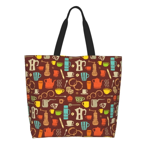 Balery Retro Coffee Bolsa Tote Estilo Estético con Cremalleras, Bolsa de Hombro, Bolsa de Compras Grande y Plegable