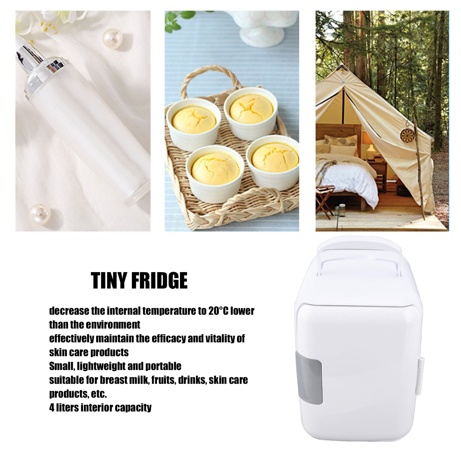 Car Mini Fridge 4 Litre, Compact Mini Fridge with a Separator, Super Quiet And Portable Mini Fridge Great for Bedroom, Office, Car, Dorm (White)