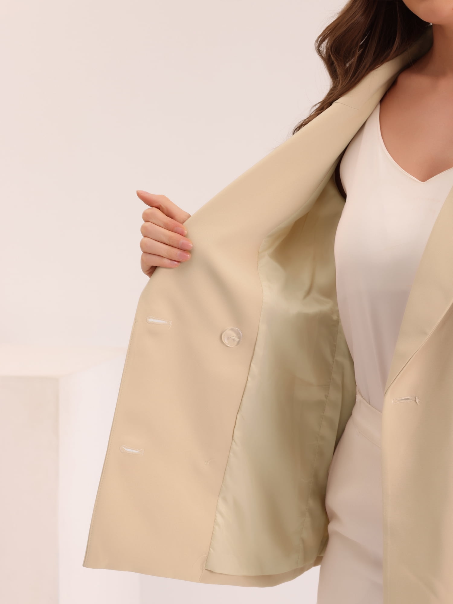 DARING DIVA Women's Plaid Notched Lapel Blazer Jacket S Apricot-Solid