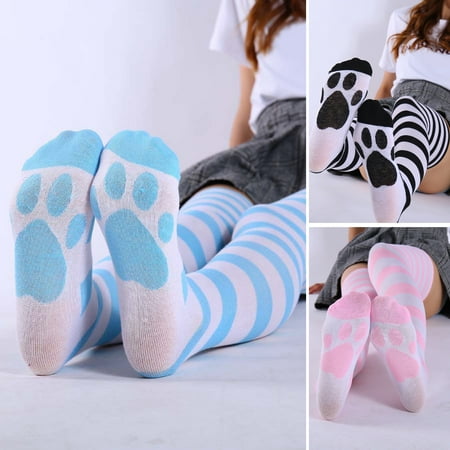 

Opolski 1 Pair Women Over Knee Socks Color Matching Cat Feet Stretchy Thigh High Stockings Spring Autumn Lolita Long Tube Socks for Daily Wear