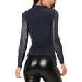 thumbnail image 3 of INSPIRAR CHIC Blusas de Fiesta para Mujeres con Cuello Torcido, Manga Larga de Malla Transparente, Brillante, Color Azul Oscuro, Talla L, 3 of 6