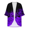 thumbnail image 5 of UPPADA Women's 3/4 Sleeve Kimono Cardigan Floral Print Open Back Flowy Chiffon Shirts Loose Dressy Cover up Casual Blouse Tops Purple,XL, 5 of 5