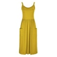 thumbnail image 3 of USSUMA Casual Dresses for Women Women'S Casual Dresses Sleeveless Crew Neck Casual Solid Color Camisole Pleated Dress with Pocket Sling Loose Fit Maxi Dress Trendy Skirt Yellow Dress Size-M, 3 of 5