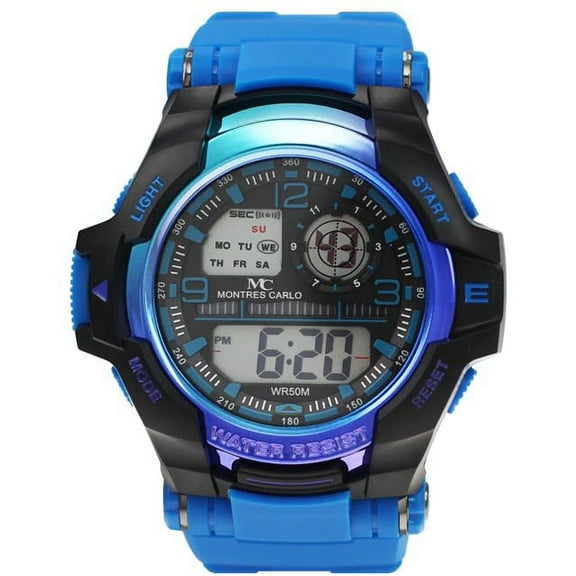 54mm Men's Women Sport Alarm Army Military Digital Waterproof Quartz Wrist Watch (Blue)