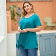 thumbnail image 3 of LARACE Short Sleeve T-Shirts for Women Plus size Tops V-Neck Tunic Tops for Leggings Lake Blue 2X, 3 of 9