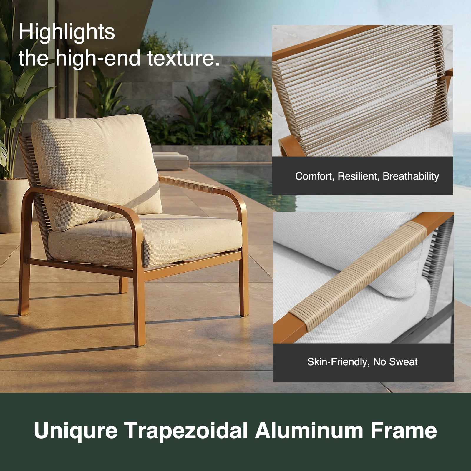 CozyJoy Aluminum 4-Piece Patio Sofa Set, Beige