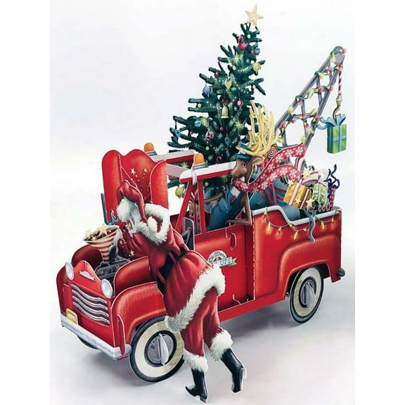 Paper D'Art : Santa's Red Pickup Truck 3D Pop Up Laser Cut Christmas Card