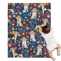 Beagle Dog Dog and Pioneer Flower Blanket,Comfortable Soft Lamb Wool Throw Blanket,All Season,Warm Lightweight Blankets for Sofa Bed Couch Living Room Chair,30"x40"