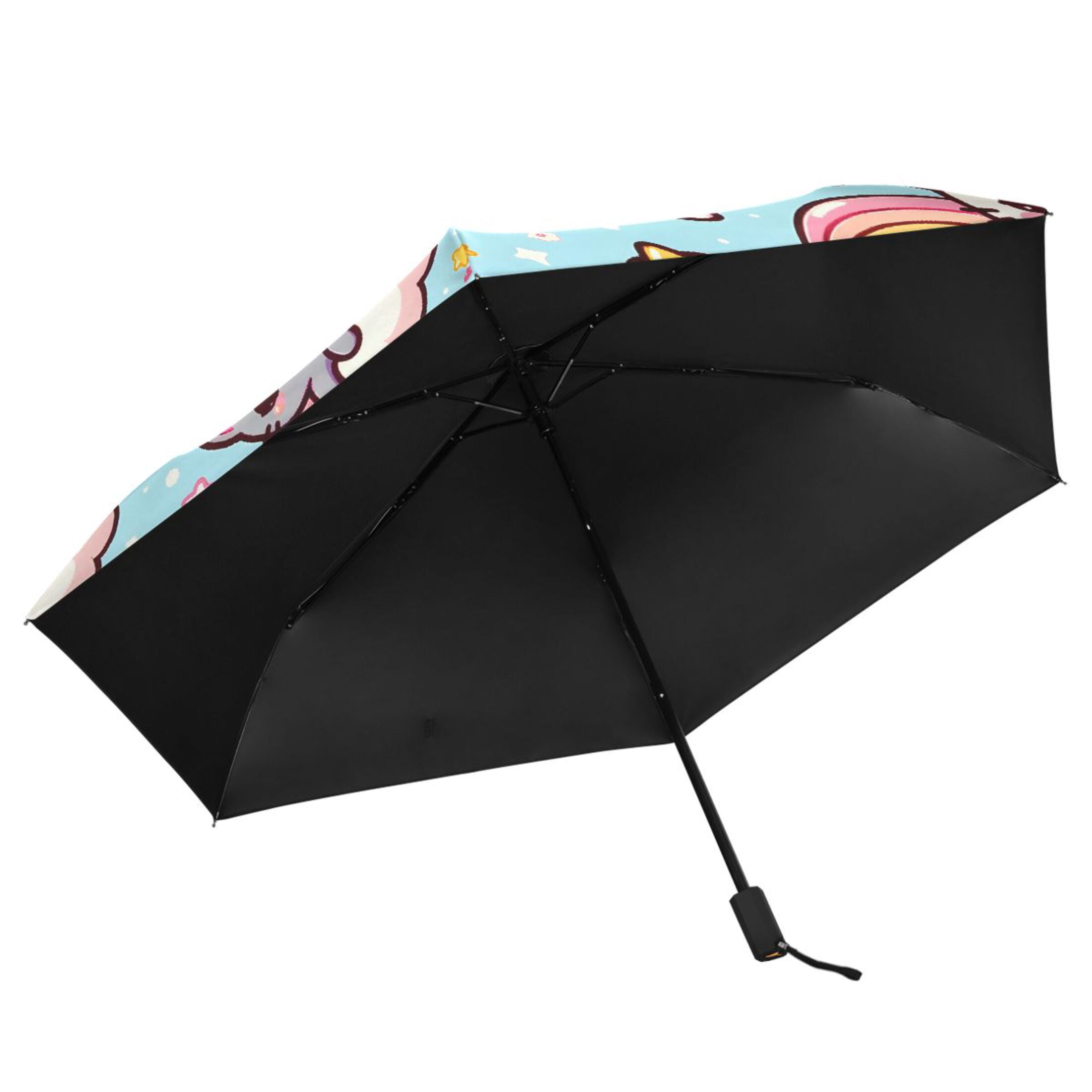 Cute Cats with Cloud Compact Sun Umbrella Windproof Travel Umbrellas for Rain Strong Portable UV Protection