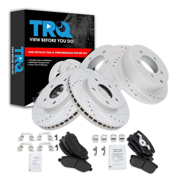 TRQ Front and Rear Performance Brake Pad & Rotor Kit Brake Pads Brake Rotors Set Semi-Metallic Premium G-Coated Fits Select 2008-2016 Mitsubishi Lancer