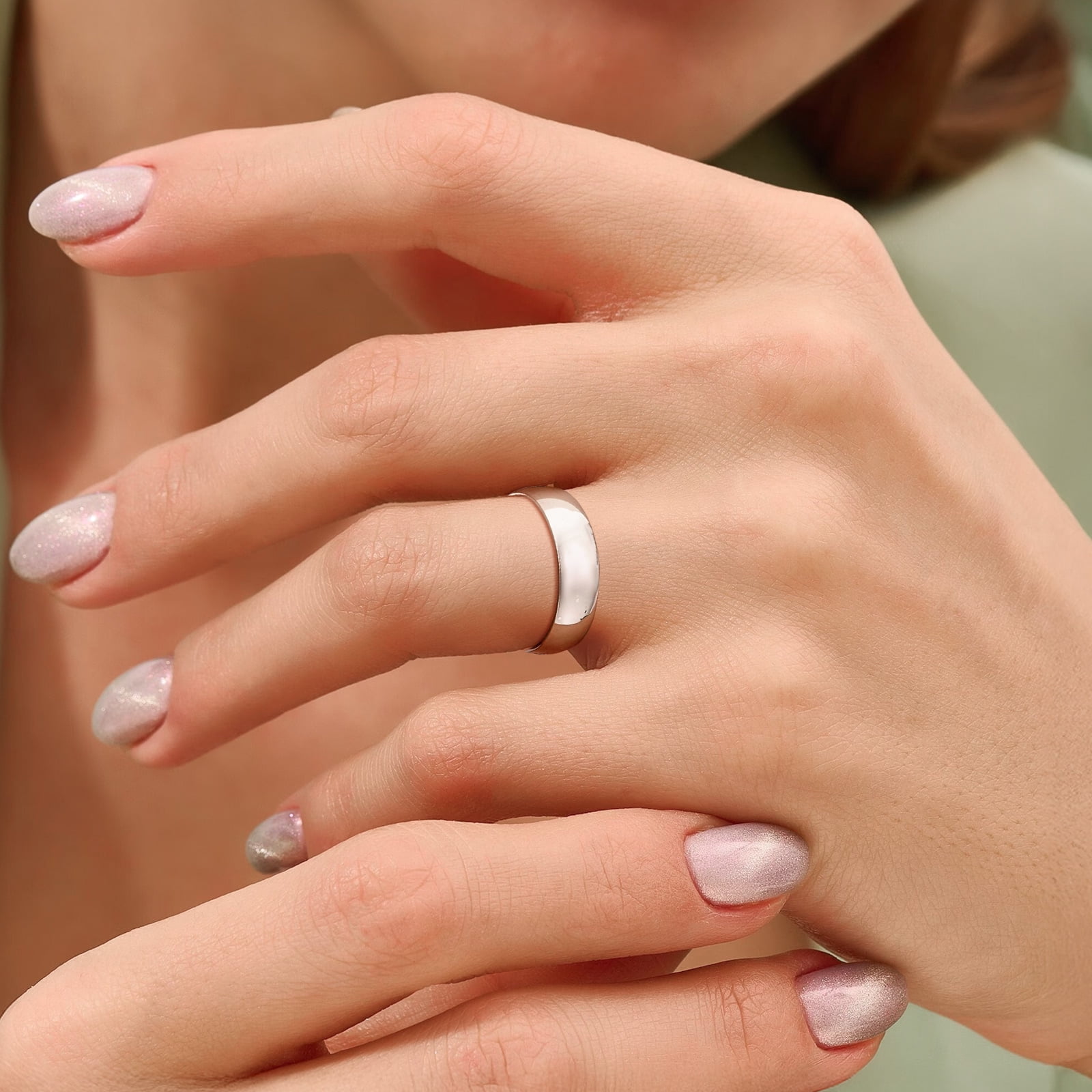 FindChic Simple Band Rings for Women, 5mm Pure 925 Sterling Silver Ring Engagement Wedding Band for Couple, Mothers Day Jewelry Gifts - Size 10