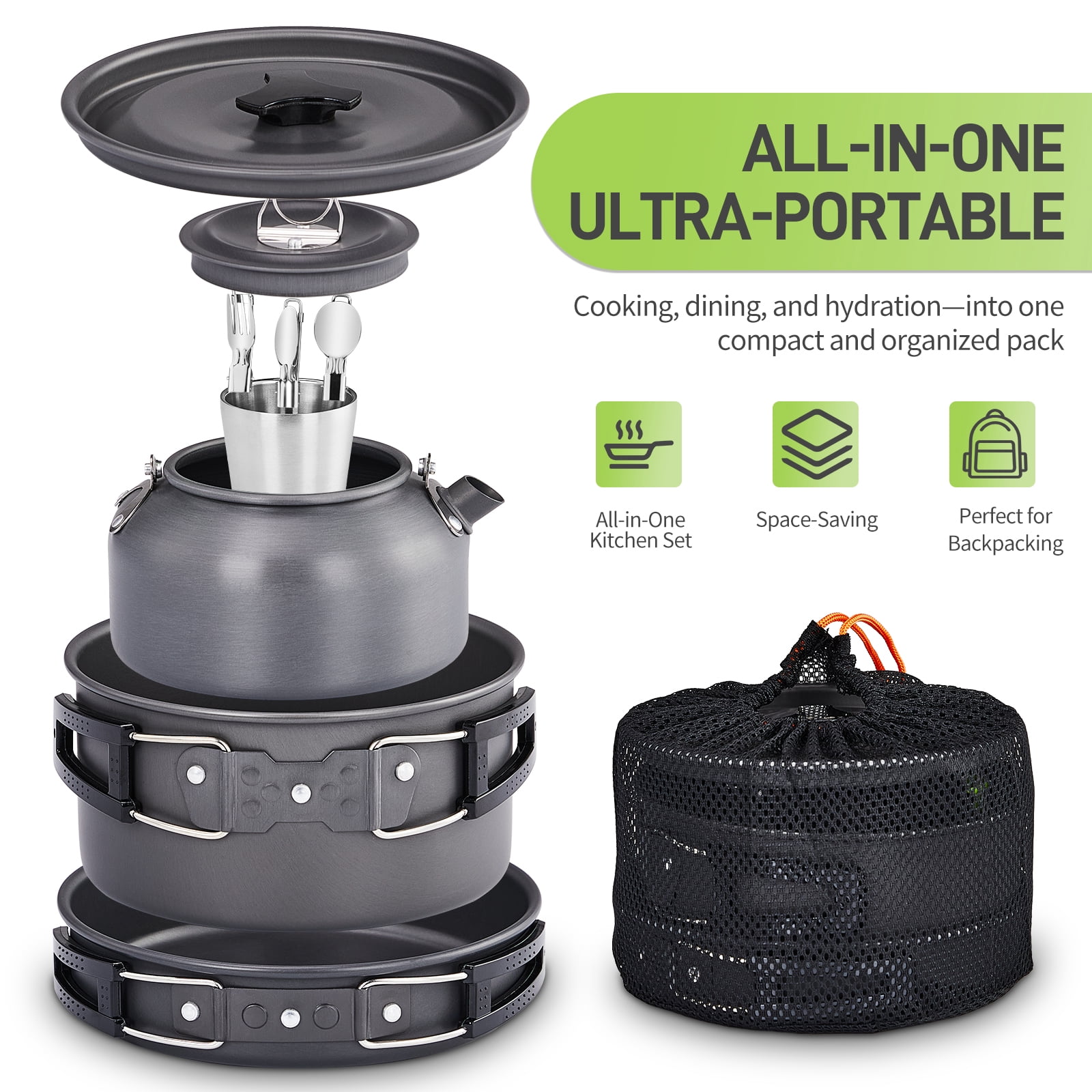 Zimtown Camping Cookware,Camping Gear Set,Lightweight,Compact for Outdoor Backpacking Camping,Outdoor Kitchen, Picnic,Hiking and Fishing