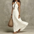 thumbnail image 3 of Hulanddfd Women's Dress Halter Neck Sleeveless Bodycon Solid Color Summer Maxi Dress White Size L, 3 of 4