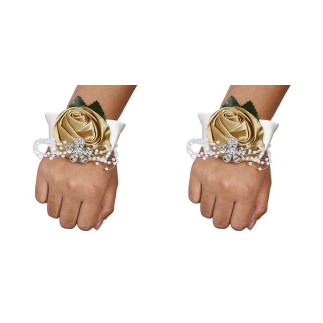 Bearachild elástica única con materiales para ocasiones especiales Ramillete de muñeca de rosa satinada hecho a mano N22 oro claro N22 oro claro 2Conjunto