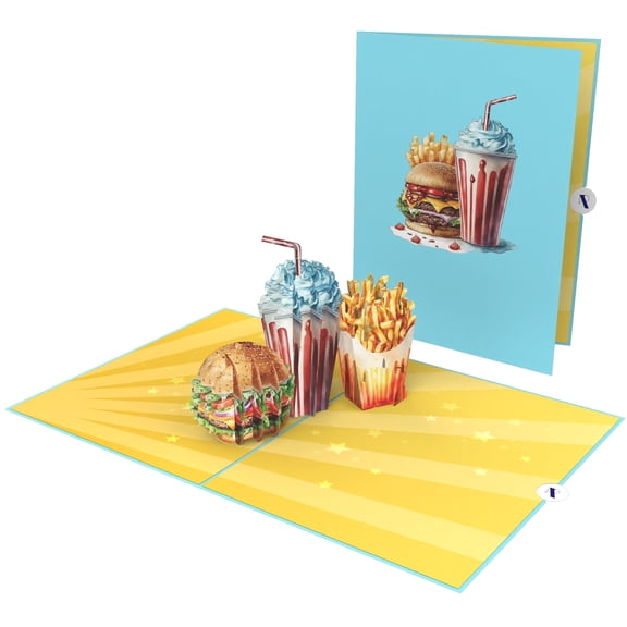 Rykamia Burger Pop Up Card, 6x8", Burger Greeting Card, Card for Dad