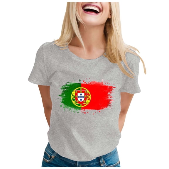 Women's T-Shirts Portugal Fan T Shirt Colorful Flag Art Print Casual Short Sleeve Top for Ladies
