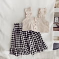 thumbnail image 4 of PEASKJP Skirt Set for Girls Ruffled Ribbed Cap Sleeve T Shirt and Button Down Tie Front Skirt Set,Black 7, 4 of 4