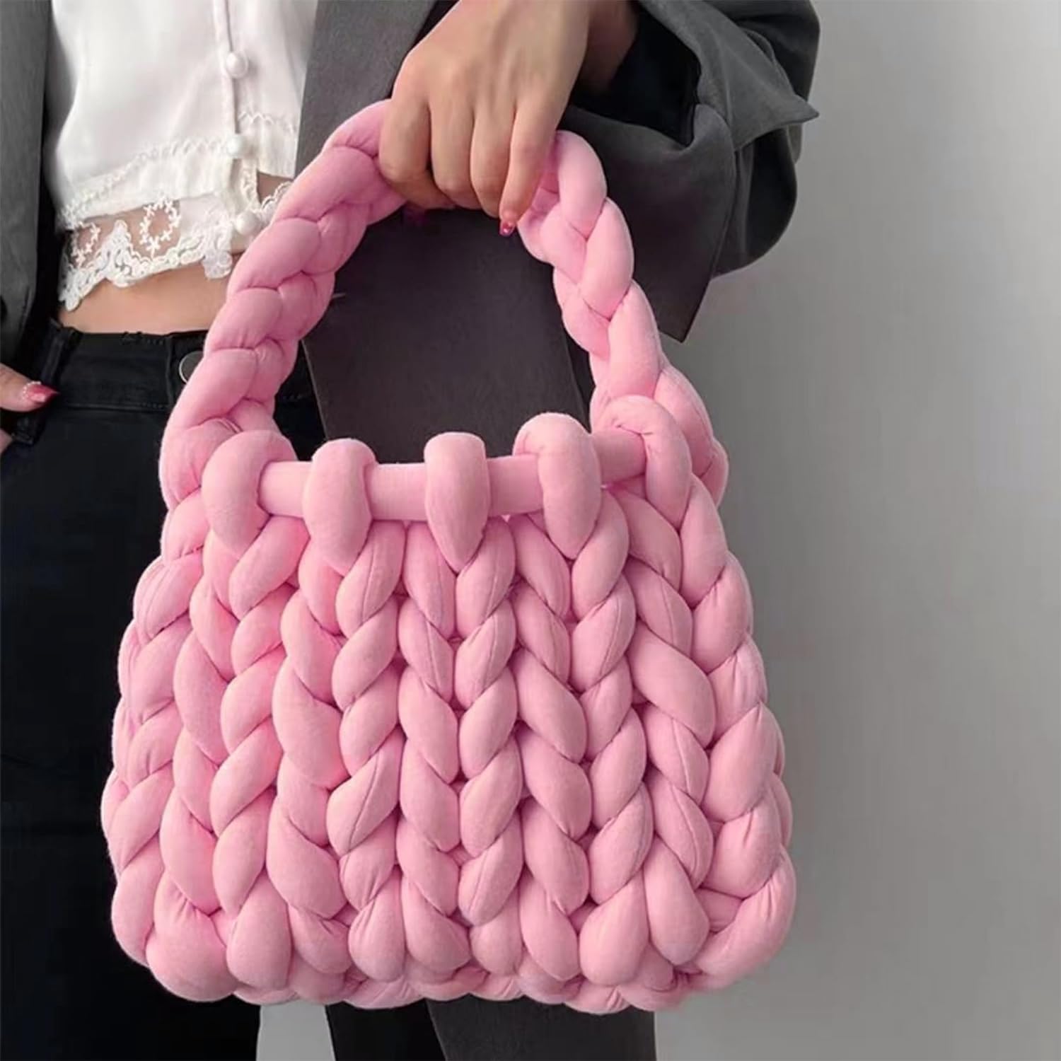 Hand Knitting Chunky Blanket Yarn : Big Twist Yarn for Arm Knitting,Soft Cozy Giant Yarn,Super Chunky Yarn for Knitting Blankets, Doormats, Pet Houses, Cushions and Rugs,26Yards,1.1 lbs (Pink)