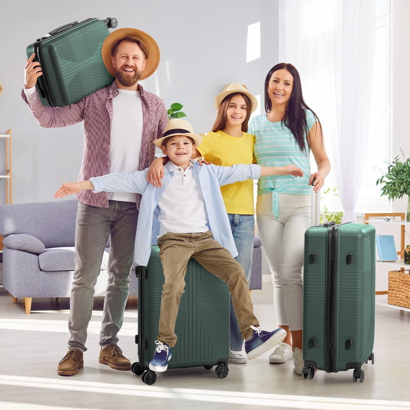 Alikpop 28 Inch Dark Green PP Hardside Spinner Luggage, Large Checked Suitcase with Combination Lock