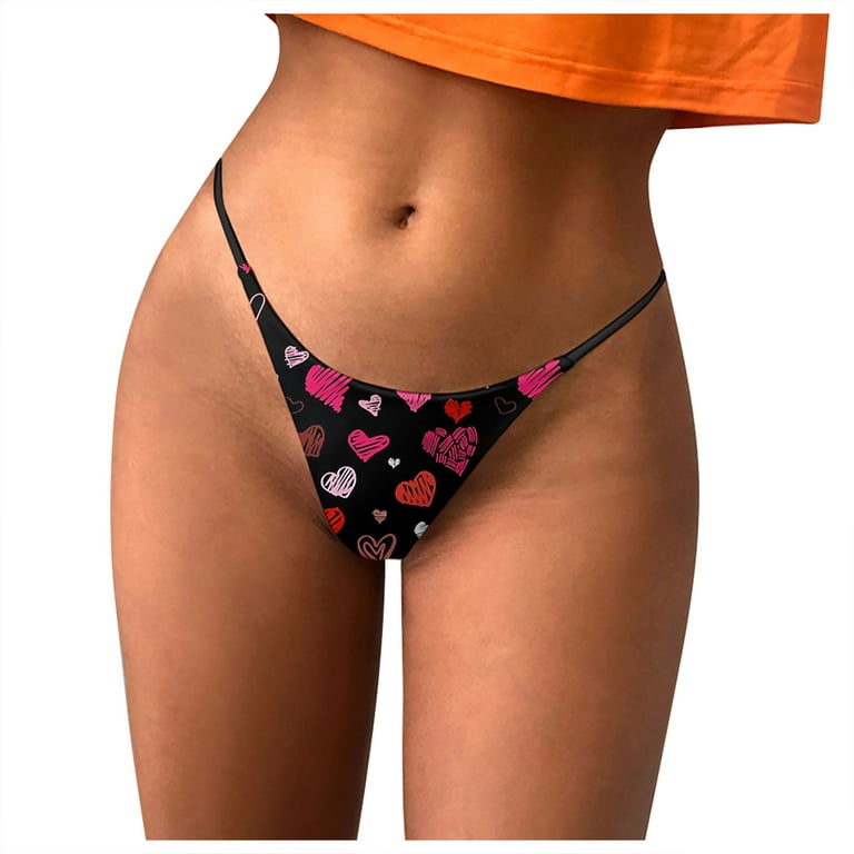 Biziza High Waisted Thongs for Women Underwear Sexy Low Rise No Show T Back  Print Panties Pink A L 