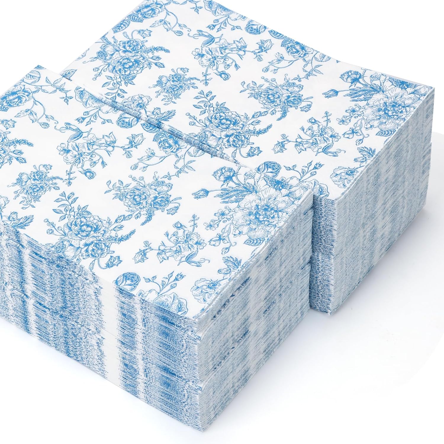 100 Pack Blue Floral Guest Hand Towels Disposable for Bathroom, Blue Floral Paper Napkins Decorative Spring Flowers Napkins for Bathroom Toilet Powder Room Holiday Wedding Bridal Shower