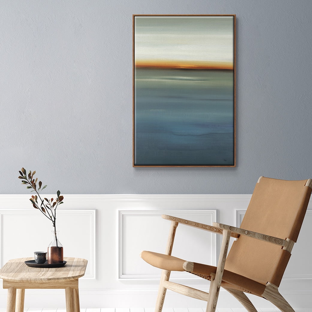 Beside the Blue I Framed Premium Gallery Wrapped Canvas - Ready to Hang - 17 x 25 - Walnut Floating Frame