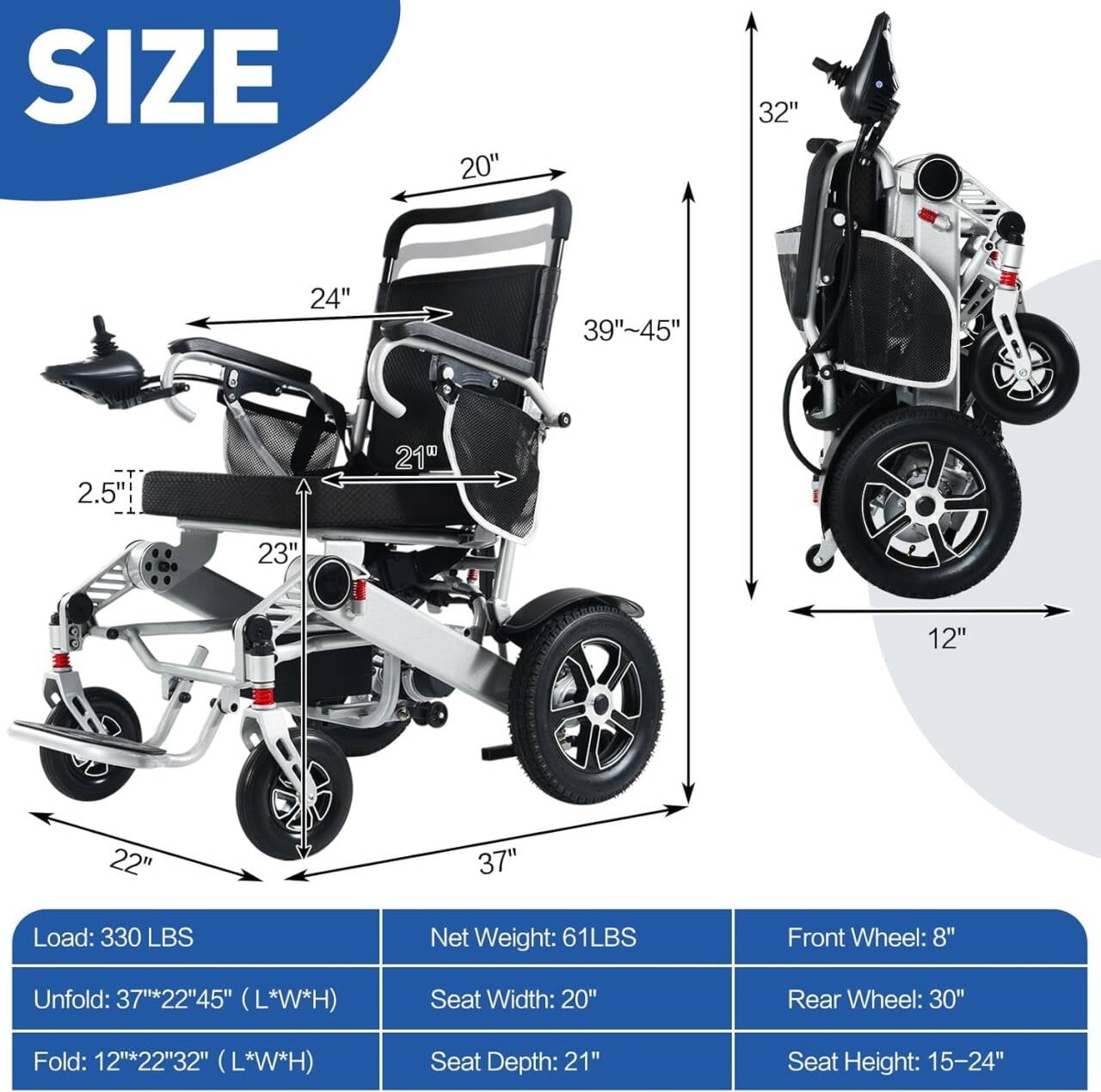 Thland 30+ Miles Long Travel Range, Portable Electric wheelchair for Adults Lightweight Foldable, All Terrain Motorized Power Wheelchair for Seniors Portable, Airline Approved