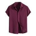 thumbnail image 2 of DDAPJ pyju Men's Linen Shirt Summer Beach Wedding Shirt Basic Solid Casual Button Down Shirts Short Sleeve Textured Shirt Purple M, 2 of 3