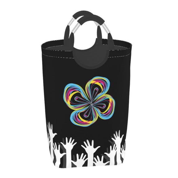 Waterproof Collapsible Laundry Hamper, Abstract Line Flowers Aluminum Handle Laundry Bag Storage Basket, 50L