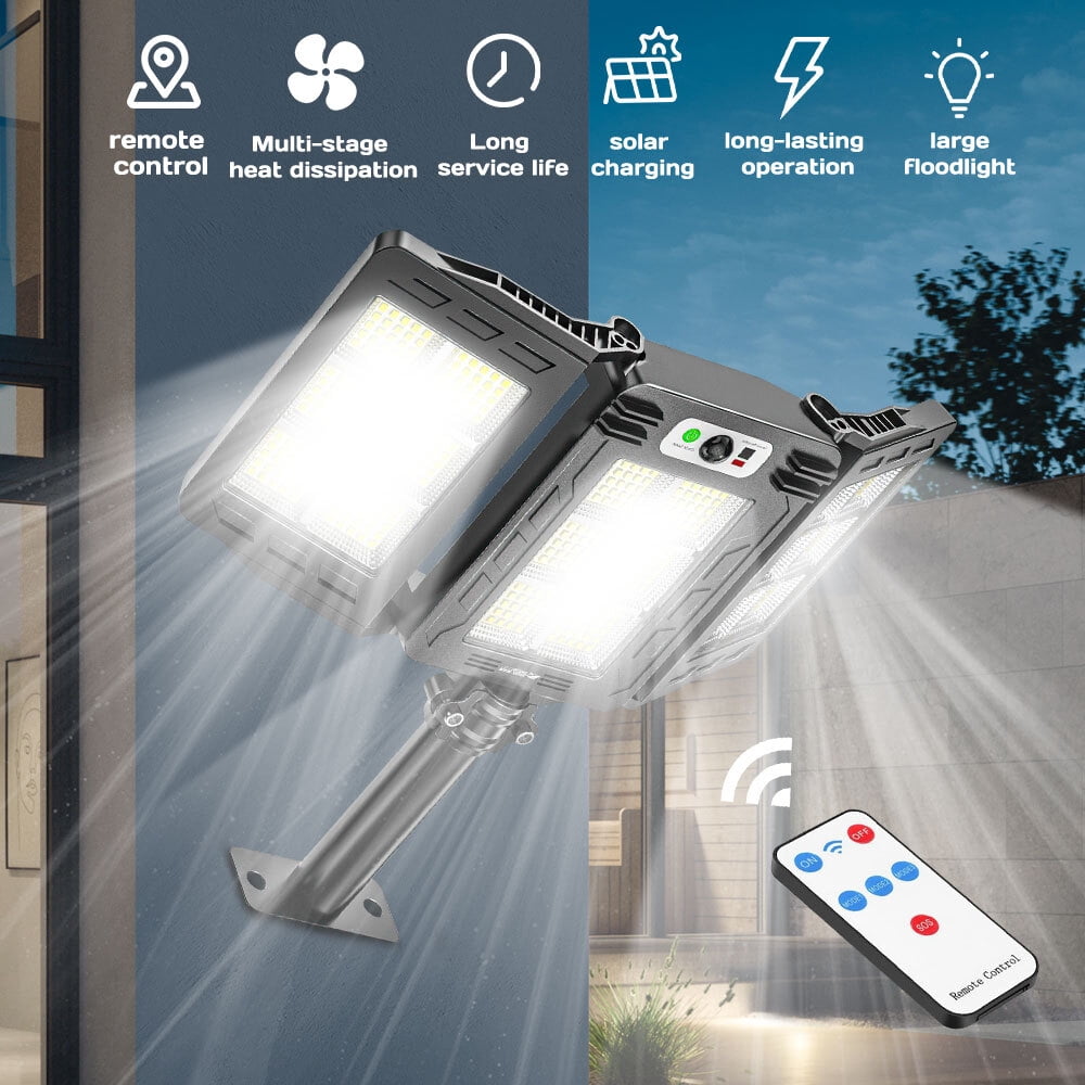 Solar Street Light Outdoor 3 Adjustable Heads 270° Wide Lighting Solar Powered Motion Sensor Flood Lights