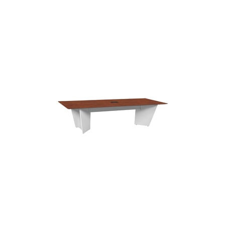 Global Glam 120" Cherry White Conference Table Built-in Power and Data Ports Reverse Beveled Edge Modern Look Seats 8-10 Scratch Resistant