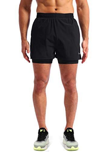 Pudolla Men’s 2 in 1 Running Shorts 5 Quick Dry Gym Athletic Workout Shorts for Men with Phone Pockets 