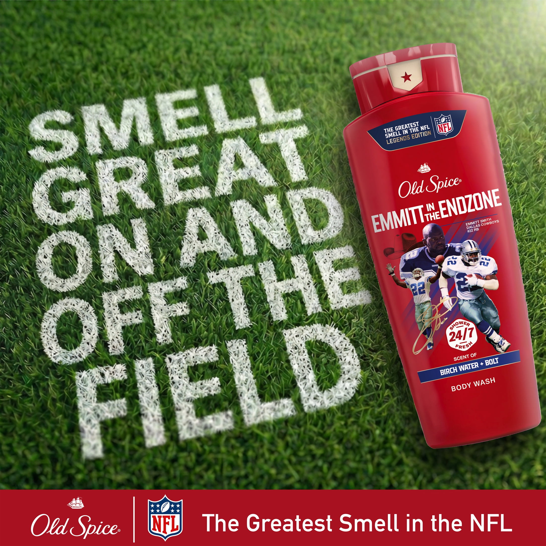 Old Spice Body Wash for Men, NFL Collection, Emmitt Smith, Scent of Birch Water + Bolt, 24 fl oz