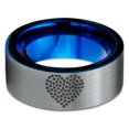 thumbnail image 2 of Tungsten Bear Paw Heart Shaped Emoji Band Ring 8mm Men Women Comfort Fit Blue Flat Cut Brushed Gray Polished, 2 of 4