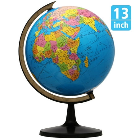 CQAOE 13'' Rotating World Globe with Stand – Educational Desktop Earth Globe Map for Kids & Adults, Geography Learning, Home Office, Classroom Décor, Ocean Blue