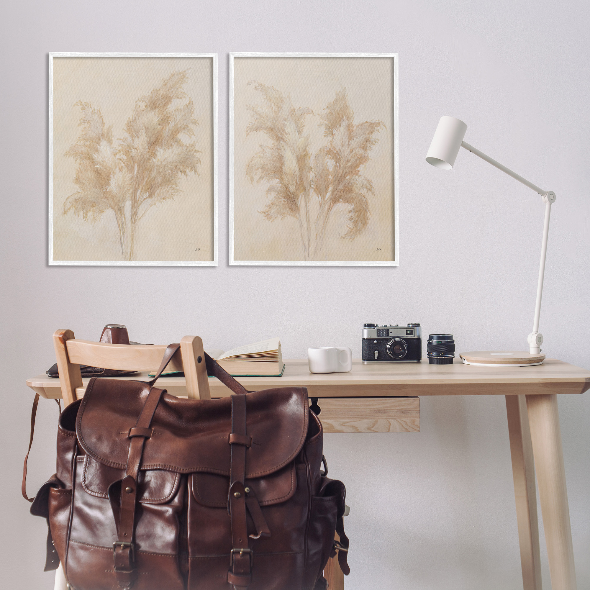 Stupell Industries Rural Reeds Studies Botanical & Floral Drawing White Framed Art Print Wall Art, 24 x 30, Set of 2