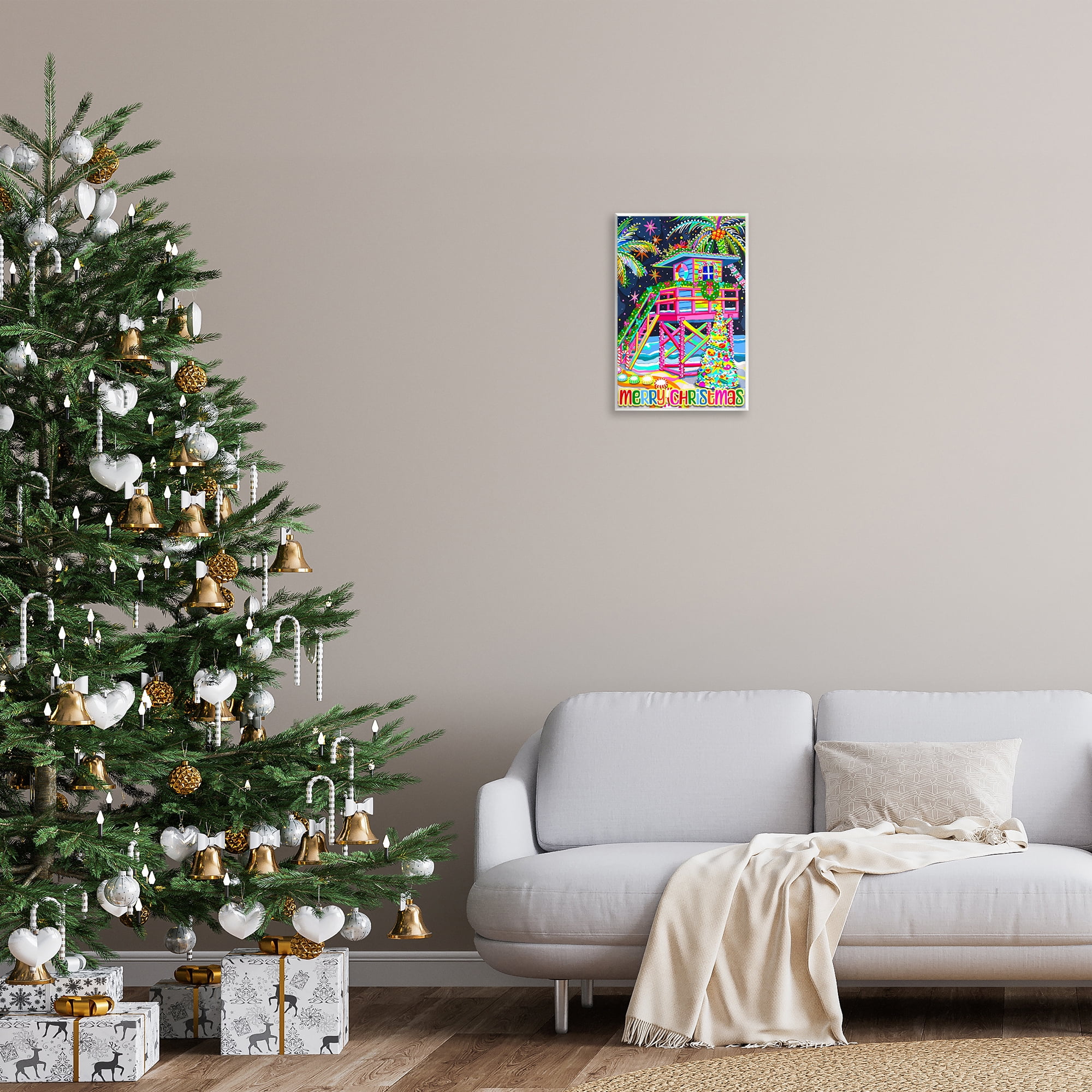 Stupell Industries Whimsical Seaside Christmas Holiday Painting Unframed Art Prints Wall Art, 13 x 19