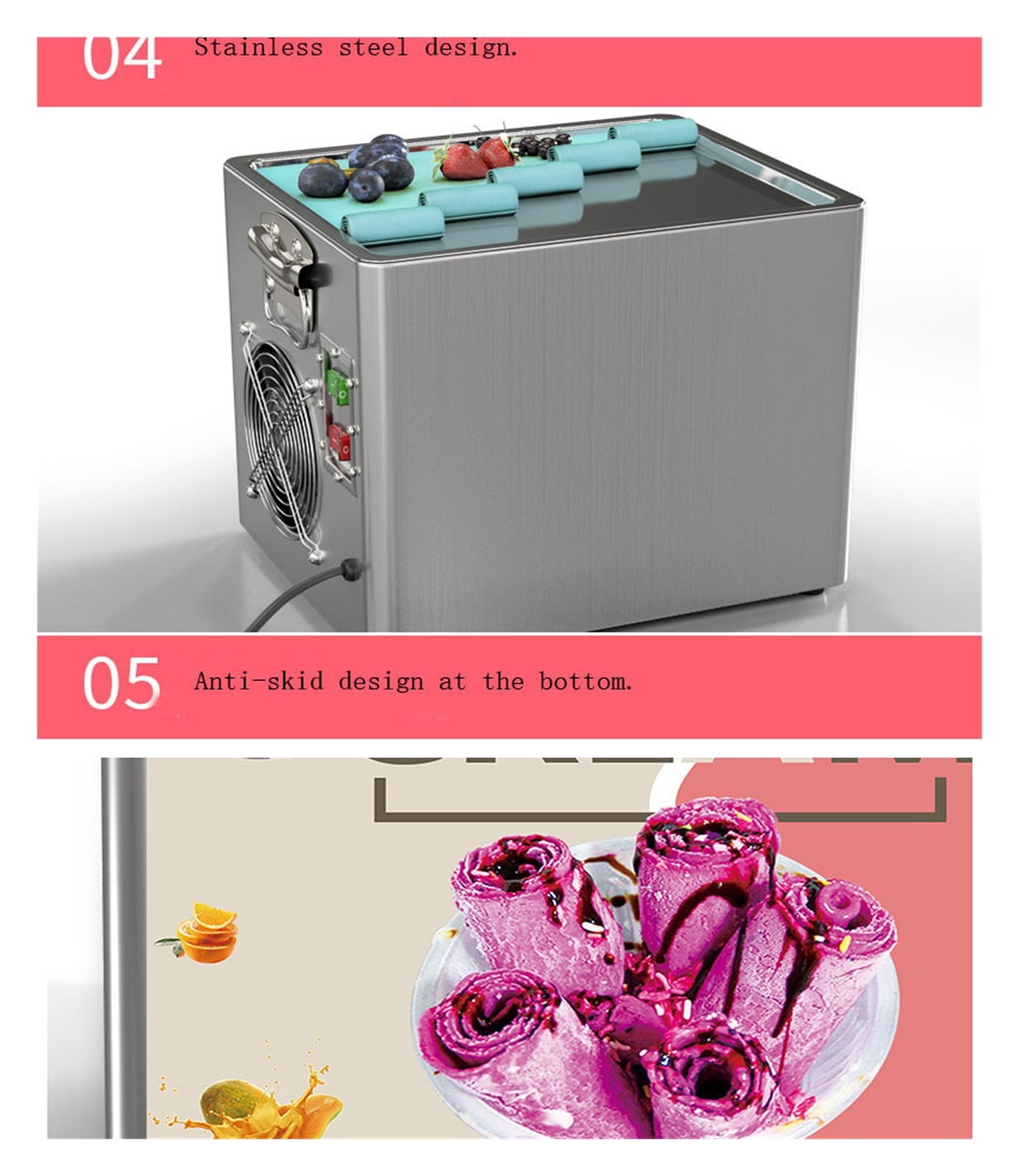Desktop Small Fried Ice Cream Roll Machine Household Portable Yogurt Slushie Makers 330W Fast Cooling