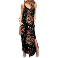 thumbnail image 1 of Uhndy Women'S Summer Maxi Dress Casual Loose Pockets Long Dress Floral Print Sleeveless Split Dress Beach Kaftan Cover Up Dress-LQ, 1 of 4