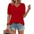 thumbnail image 3 of WIHOLL Womens Tops Vneck Puff Sleeve Buttons Summer Ladies Shirts Plus Size Blouses Dressy Casual Spring Outfits, 3 of 11