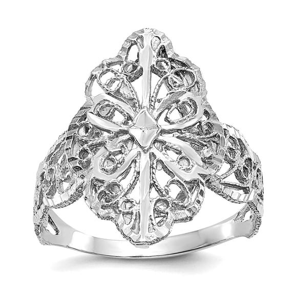 14k White Gold Sparkle-Cut Filigree Ring Size 7.00 Ring for Women - 2.7 Grams