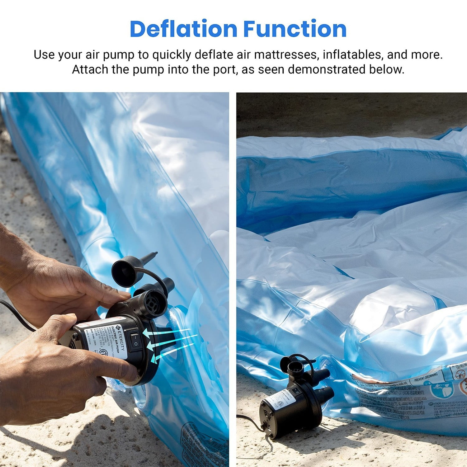 Cikuci Electric Air Pump Air Mattress Portable Pump for Inflatables Couch, Pool Floats, Blow up Pool Raft Bed Boat Toy, Quick-Fill AC Inflator Deflator with 3 Nozzles, One Size, Black